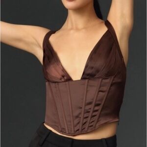 Anthropologie Porridge Satin Corset Top‎ Brown Size Large